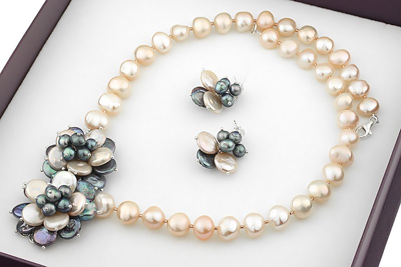 Set exclusivist din perle naturale Biwa si baroc